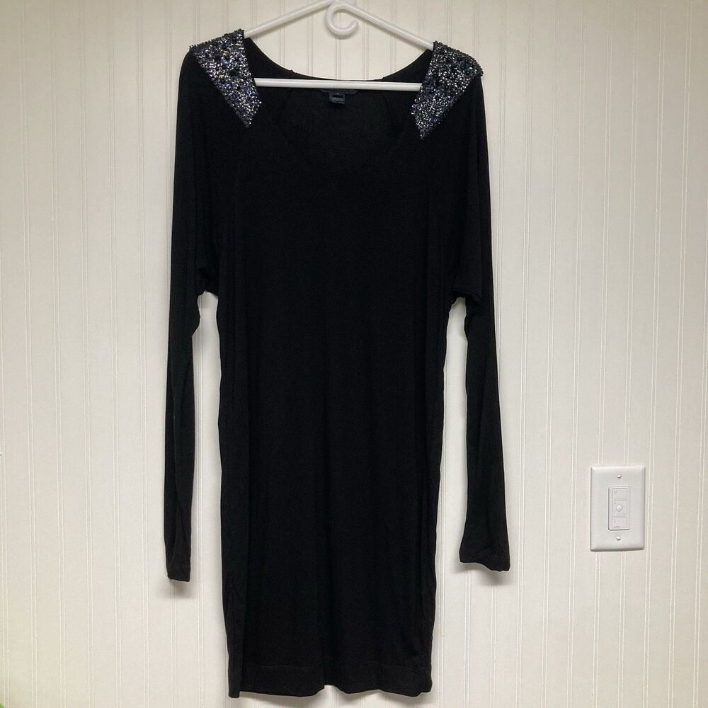 French Connection Bodycon Dress Small Embellished Beaded Shoulders Holiday LBD